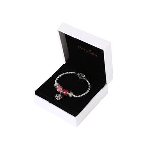 Pandora Silver Bracelet with Red and Pink Glass Charms